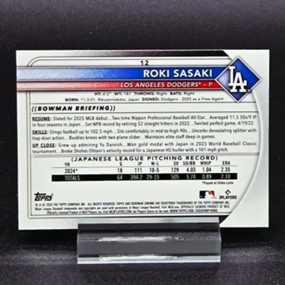 Roki Sasaki Bowman Chrome Mojo Topps RC Los Angeles Dodgers Star - Picture 5 of 5